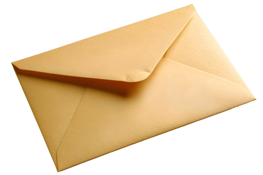 Closed, slightly angled cream-colored paper envelope with a transparent background