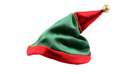 Festive Green Red Elf Hat Isolated White Background