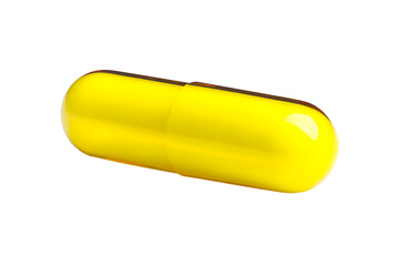 Yellow capsule with visible seam. Rounded edges with shiny surface. Isolated on transparent background