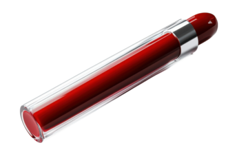 Sleek red lip gloss tube clear casing silver cap beauty product vibrant color cosmetic makeup gloss