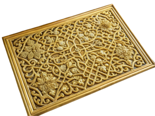 Ornate Gold Metal Plate: Intricate Design, Decorative Texture
