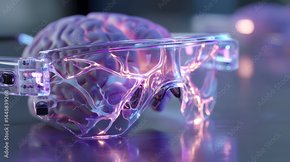 Aufkleber mind's eye view: a visionary concept showcasing a realistic brain overlaid with advanced, high-tech 