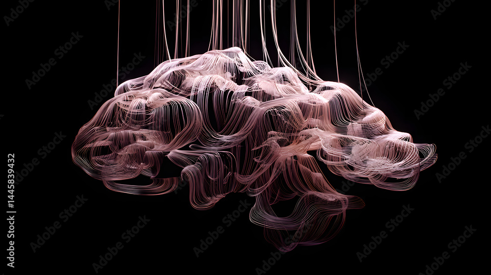 Poster brain waves: an abstract rendering of interconnected brain waves. the soft, ethereal lines create a 