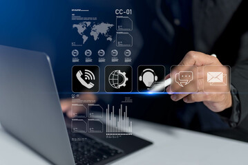 Support service concept, Client support call enhances help experience through real-time service, headset-based communication, and crm driven feedback for business improvement