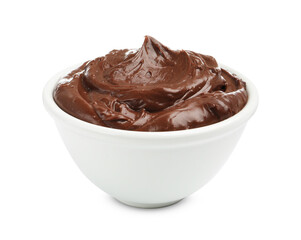 Delicious chocolate pudding in bowl isolated on white