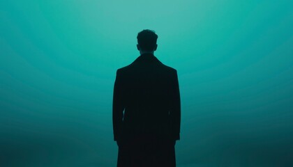 Obraz premium Man in coat, teal background