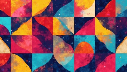 Fototapeta premium Abstract geometric shapes in vibrant colors create a modern seamless pattern , colorful, wallpaper, design
