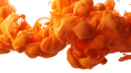 Orange ink beautifully swirling  isolated on white transparent background