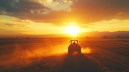 Sunrise light hitting farming tractor images