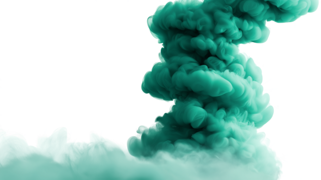 Abstract teal ink swirling  isolated on white transparent background