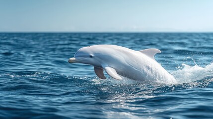 Naklejka premium White dolphin leaping out of water