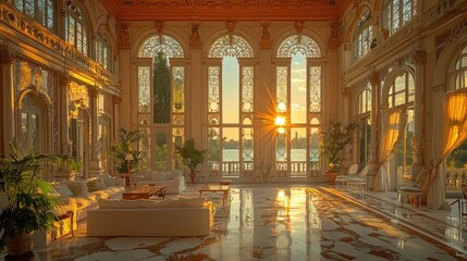 Fototapeta premium Grand Venetian-Style Interior at Sunset