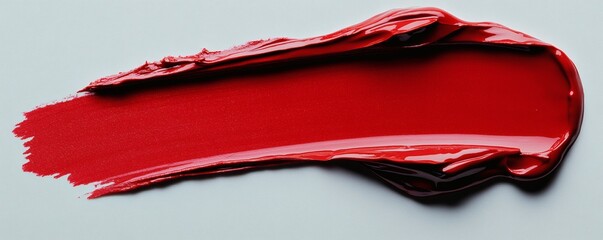Bright red lipstick smear across a light grey neutral background