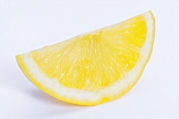 Fresh yellow lemon slice on white background, tangy citrus fruit macro
