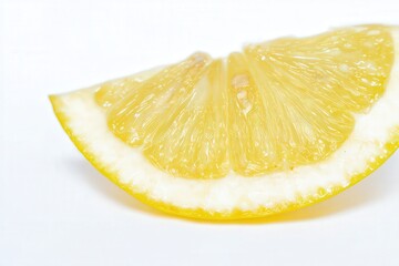 Fresh yellow lemon slice on white background, tangy citrus fruit macro
