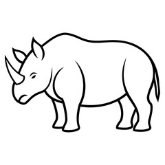 Minimalist rhino black line art vector isolated on transparent background