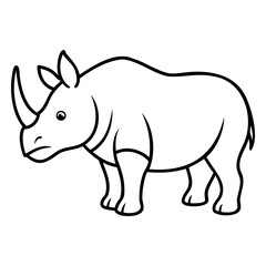 Minimalist rhino black line art vector isolated on transparent background