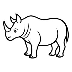 Simple rhinoceros black vector outline illustration isolated on transparent background