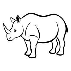 A simple vector design of Rhinoceros black vector outline or vector line art isolated on transparent background