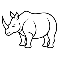 A simple vector design of Rhinoceros black vector outline or vector line art isolated on transparent background