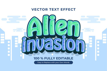 Alien Invasion, Editable Vector Text Effect for Graphic Design with Cute Style. Great for sci-fi designs.