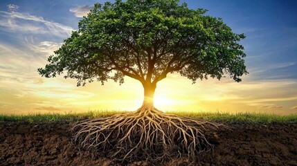 Obraz premium A majestic tree showcasing its strong roots in the ground.