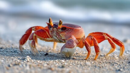 Red Crab on Sandy Beach: Coastal Wildlife