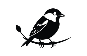 Obraz premium Black silhouette of weaver bird on a branch vector art illustration