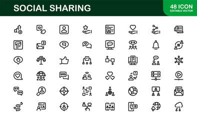 Professional Social Sharing Icon Set Vector Illustration. Most Useful Icons for Social Networks, Communication, and Content Sharing