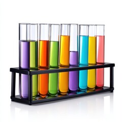 Colorful liquids in test tubes on white background