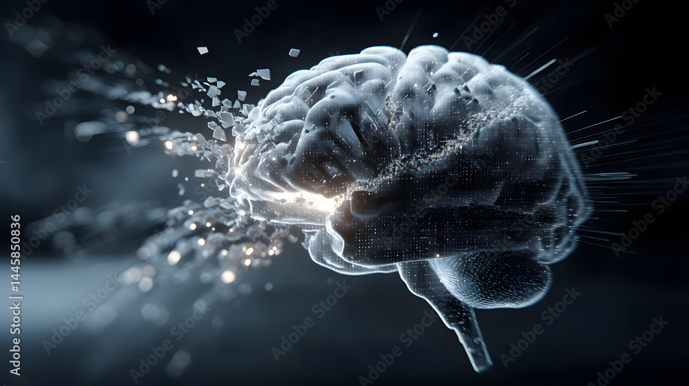 Aufkleber cognitive spark: an evocative, artistic rendering of the human brain, awash in a vibrant display of 