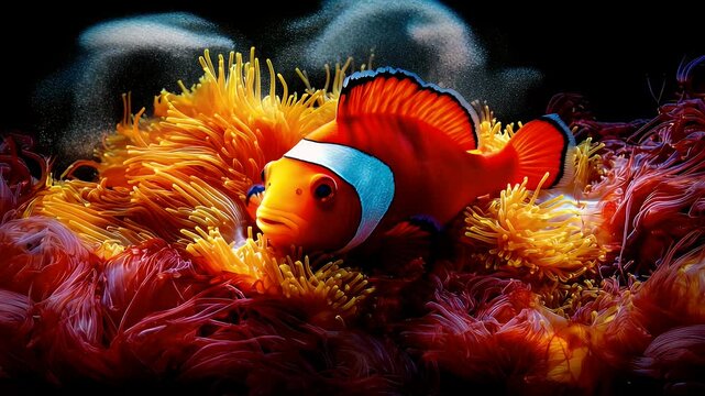 Clownfish among colorful anemones