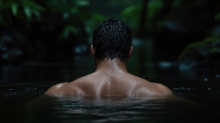 Man's back in cool, dark, natural pool