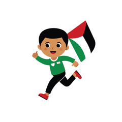 A smiling cartoon businessman character is jumping with fun like a kid in a sport