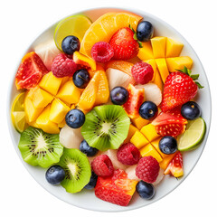 Colorful Assortment of Fresh Fruits on White Plate Arrangement