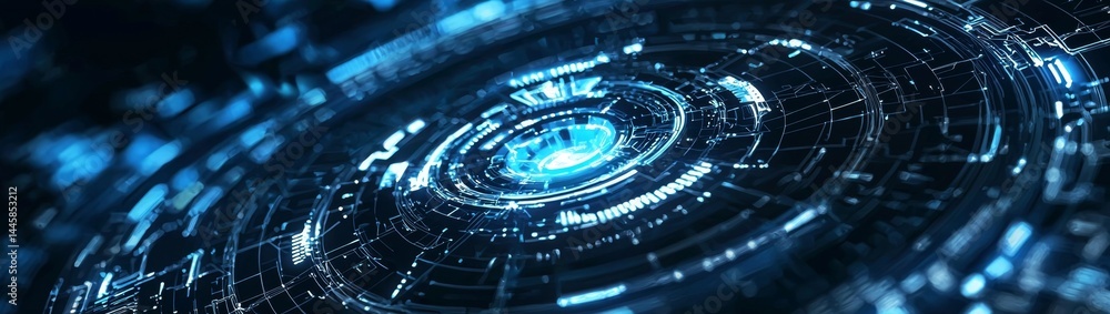 Aufkleber conceptual digital gears depicted in a futuristic wireframe format.