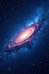 Swirling Milky Way galaxy with stars and space dust in a dark blue background , cosmic, astronomy, galaxies