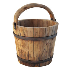 Wooden Bucket with a Handle on Transparent Background