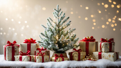 Sparkling Christmas Tree with Festive Gifts Holiday Cheer and Joy