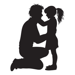 Dad Kneeling to Talk with Child Silhouette – Caring Parenting Concept Vector for Father’s Day