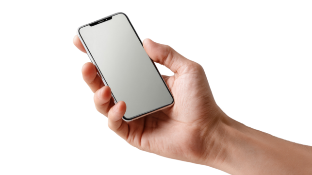 Smart Tech: A human hand gently cradles a sleek smartphone, showcasing the seamless integration of technology with human interaction.