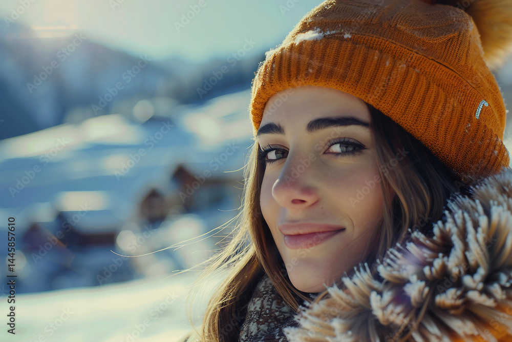 Poster image of traveler resting on mountain resort created by generative ai