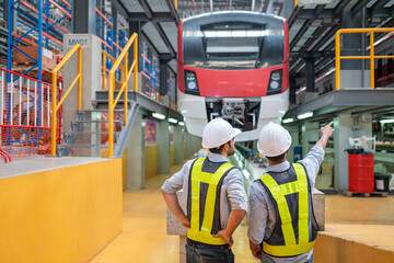 Train Engineers Discussing Maintenance in Depot