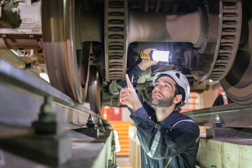 Railway technicians inspect the suspension brakes and axle stability control systems of electric locomotives to ensure they are ready for use.