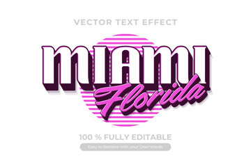 Fully editable Miami Florida text effect in a retro style and pink color