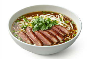 Fototapeta premium Delicious Duck Noodle Soup with Bean Sprouts and Cilantro
