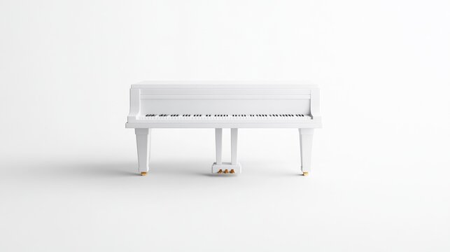 White Grand Piano Minimalist Studio Lighting Front View Simple Design Unplayed Instrument White Background Pure White Aesthetic Website Banner extra details included