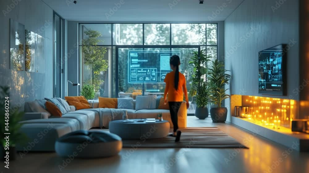 Poster a sleek and modern smart home automation interface featuring ai-powered technology for seamless cont