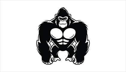 Muscular Gorilla Mascot Logo Vector Illustration on White Background