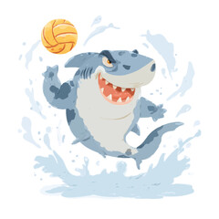 Naklejka premium A shark happily playing volleyball